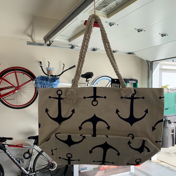 Nautical Canvas Beach Tote with Rope Straps - Picture 3 of 3